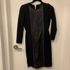 J Crew Black Long Sleeve Dress with Leather Detail